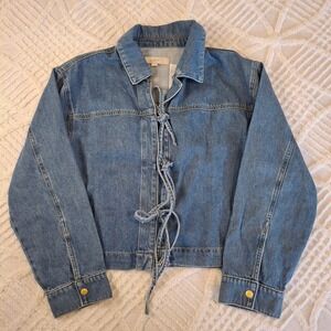 LOFT Womens Medium Wash Lace Up Front Blue Denim Jean Jacket Long Sleeve  NWT